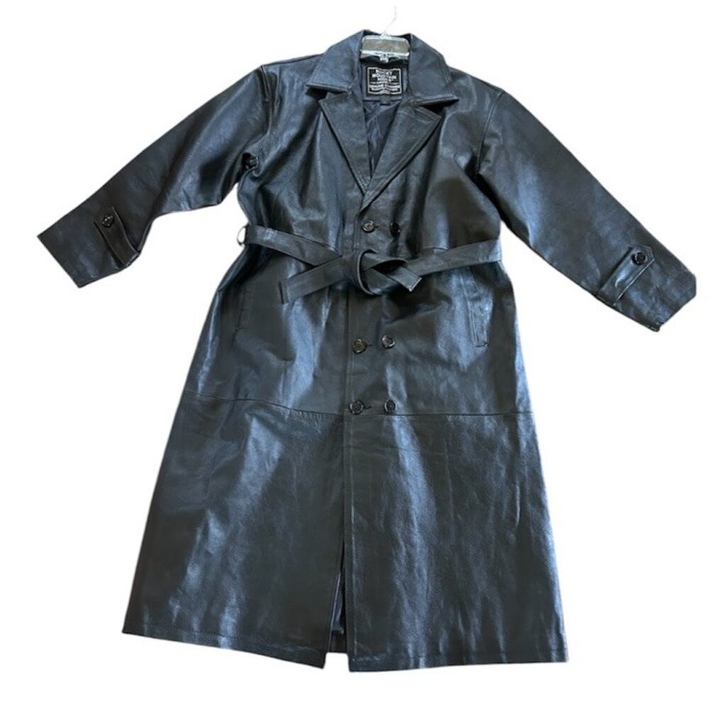 VTG Rocky Mountain Hides Cowhide Leather Duster Trench Coat Black Mens XL